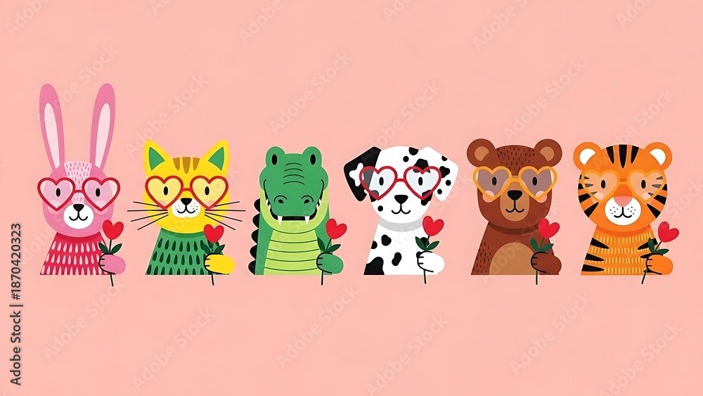 Naklejka premium Valentine's day animal balloons