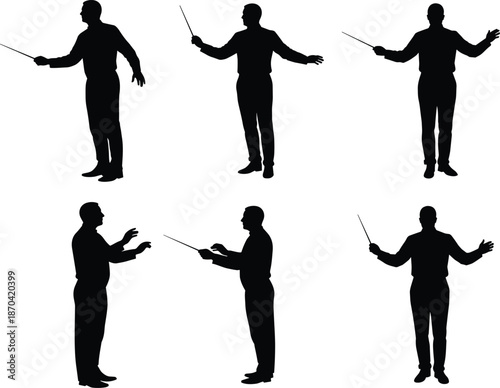 Conductor silhouette, orchestra leader, music performance, baton gesture, classical concert, stage performance, musical direction, symphony art, maestro, conducting pose
