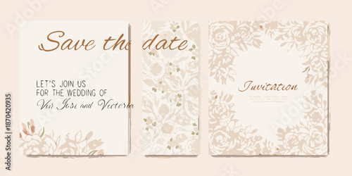 Elegant wedding invitation card designs with floral patterns and save the date text