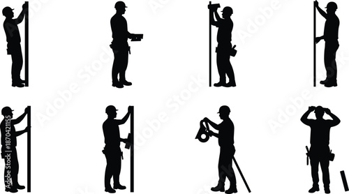 Construction worker silhouette, industrial labor artwork, building tools design, construction site illustration, skilled tradesman job art