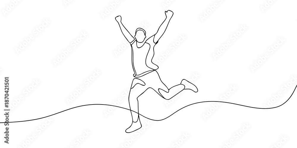 Fototapeta premium A single line drawing of a person celebrating a victorious run