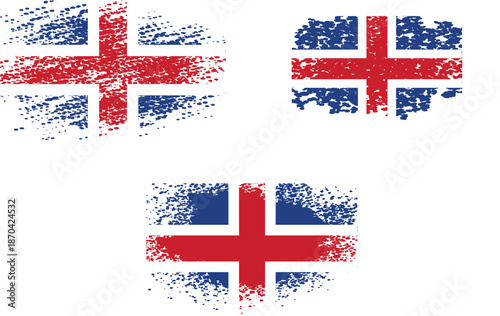 Three versions of the norwegian flag, rendered in a distressed, grunge style, on black.