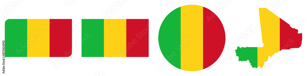 Fototapeta premium mali circular flag, mali rectangular flag, mali map flag flat icon
