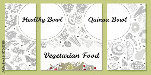 Healthy quinoa bowl and vegetarian food advertising flyer design concept