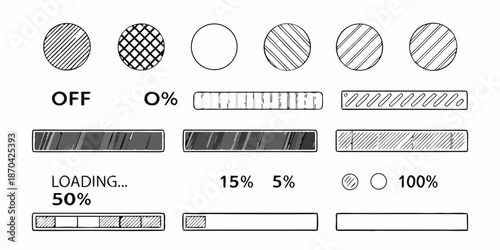 Visual representation of loading progress with circles and progress bars