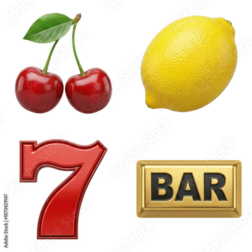 Fotografía Casino slot machine symbols collection on transparent background