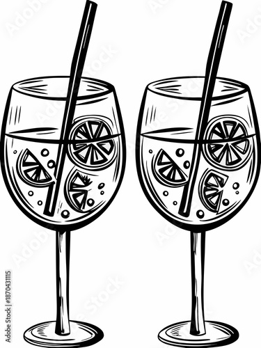 Two glasses of citrus beverage with straws a refreshing drink illustration
