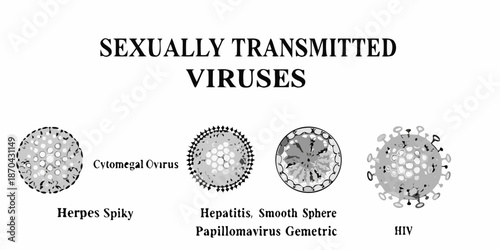 Illustrative depiction of sexually transmitted viruses and their structural forms