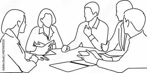 A group of people are seated around a table in a meeting