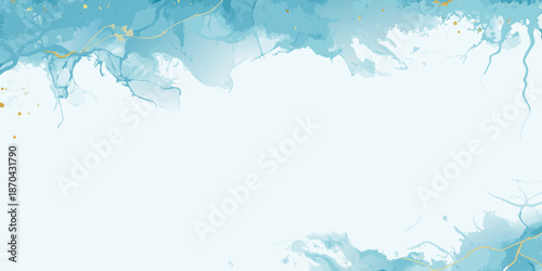 Abstract blue and gold marble ink wash background with flowing patterns