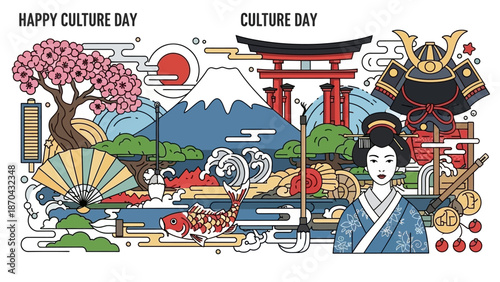 Japanese Culture Elements: Mount Fuji, Geisha, Samurai, Torii Gate