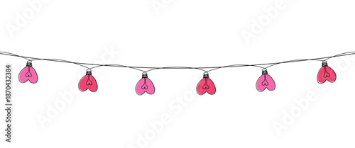 Minimal continuous one line vector illustration of heart shaped light bulbs. Symbolizing love, romance, and warmth.