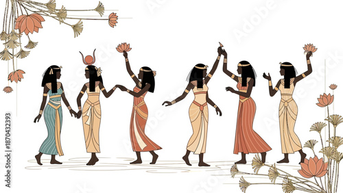 Ancient Egyptian Women Dancing with Lotuses