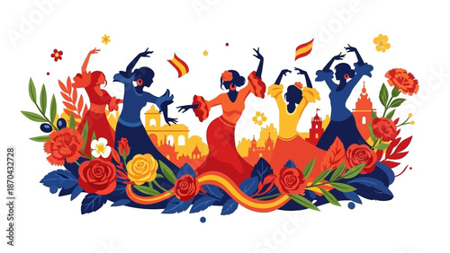 Flamenco Dancers Festive Celebration Spanish Culture Vibrant Colors