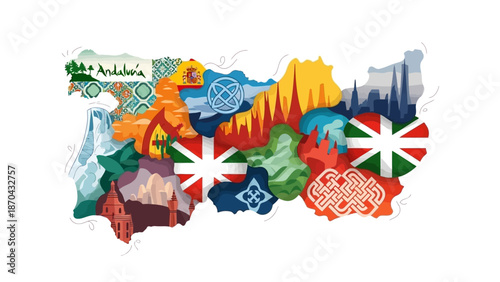Spain Regions Map Collage Diversity Culture Heritage