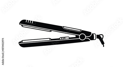 A sleek black hair straightening iron shown in a detailed modern stylistic silhouette