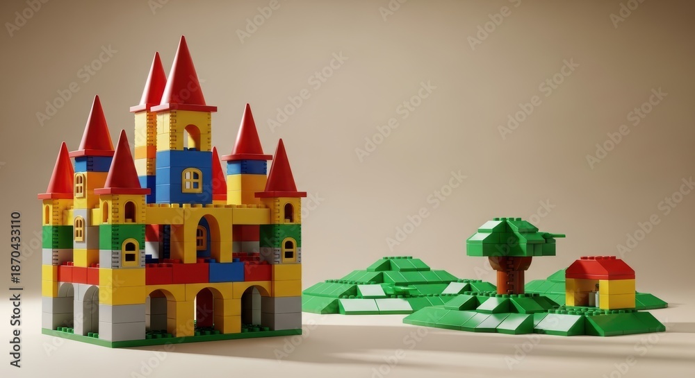 Fototapeta premium Colorful Castle and Landscape Building Blocks for Children's Creative Playtime Adventures