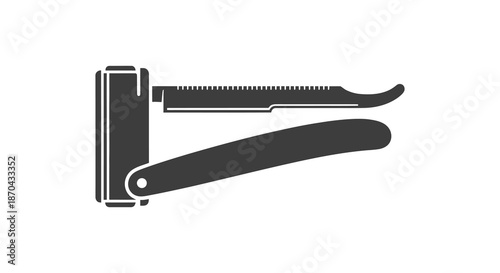 A striking black and white illustration of a classic straight razor presented as a silhouette