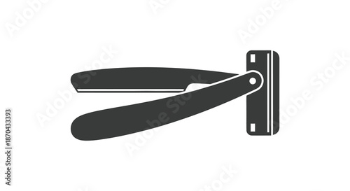 A striking black silhouette of a classic straight razor depicting a vintage barber tool silhouette
