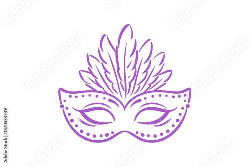 Hand drawn Mardi Gras masquerade mask with feathers sketch carnival Doodle illustration design 