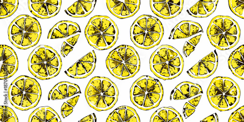 A vibrant pattern of sliced lemons creates a cheerful and summery backdrop