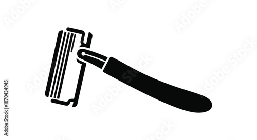 A striking black and white image depicting a modern safety razor in a bold silhouette