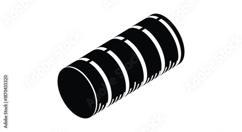 A striking black and white image depicting a cylindrical object with horizontal bands silhouette