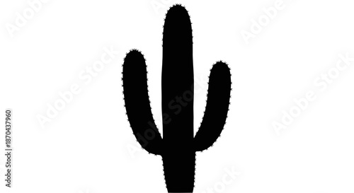 Silhouette of a saguaro cactus against a stark white background providing high contrast and visual