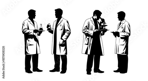 Silhouetted scientists conducting research with equipment in laboratory setting representing