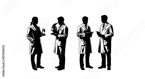 Silhouette illustration of scientists conducting research in a laboratory environment