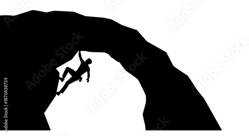 Silhouette of rock climber scaling a rocky arch challenge and determination outdoors extreme sport