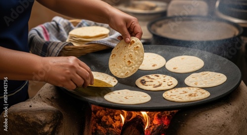 Cooking Tortillas on a Griddle over Open Flame.