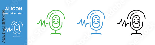 ai smart voice assistant microphone icon set voice command outline vector