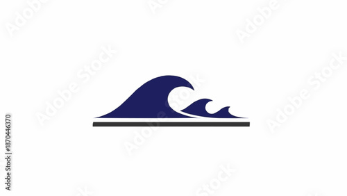 Dark blue wave ocean graphic symbol.