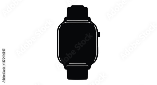 A sleek modern smartwatch design presented as a striking black shape silhouette
