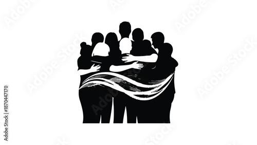 Diverse group of people embracing warmly, symbolizing unity and connection