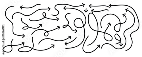 Set of Hand drawn vector arrows doodle on white background. Set of different arrow shapes with chalk texture on black hand drawn doodle effect for design in presentations fun and lively visual with Cr