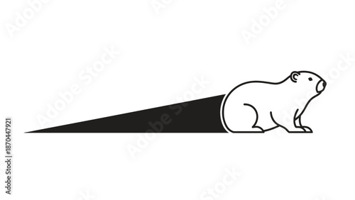 A minimalist line art illustration of a beaver-like animal emerging from a black triangular tunnel or burrow on a white background.
