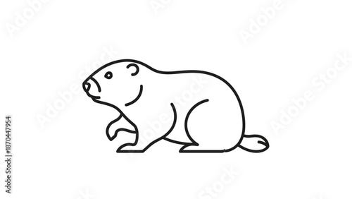 Simple black and white line art illustration of a groundhog or marmot in profile, depicting a common rodent.
