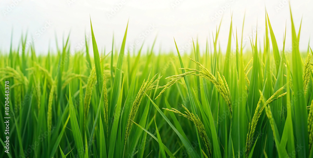 Fototapeta premium Vibrant Green Rice Field at Sunrise