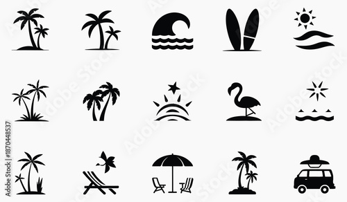 Beach vacation icons and symbols
