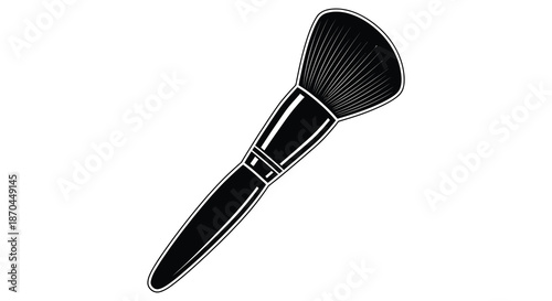 A striking black and white illustration of a makeup brush elegantly displayed as a silhouette