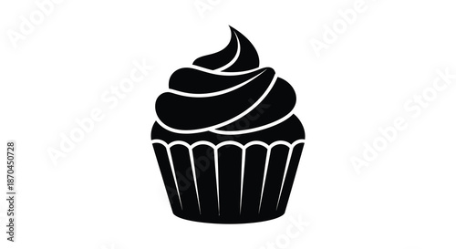 A delightful black silhouette of a classic frosted cupcake a sweet treat illustration silhouette