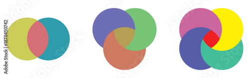 Isolated modern vector venn-diagram icons set on white background. Vector graphical round diagram. Modern infographic diagram set. EPS 10. 