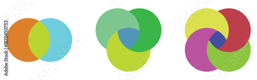 Isolated modern vector venn-diagram icons set on white background. Vector graphical round diagram. Modern infographic diagram set. EPS 10. 