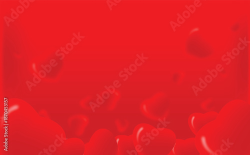 Happy saint valentine's day, 3d red hearts blur efect design, Red background with floating hearts illustration for romantic holiday concept