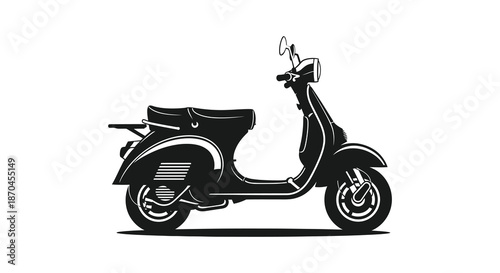 A vintage style black scooter illustration with detailed curves and lines a striking silhouette