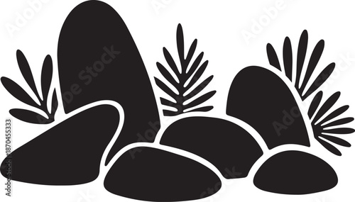 Simple black rocks and leaves illustration design
