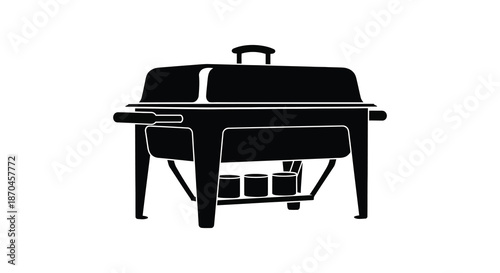 A striking black silhouette of a classic outdoor charcoal grill with a hinged lid silhouette