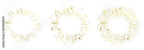 Schilderij op canvas Elegant golden fireworks frames, gold burst effect background, festive celebration design, New Year party invitations, greeting cards, banners, or celebration event  and posters design element